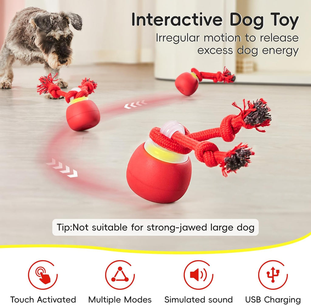 Interactive Dog Ball Toys Touch Activated, Rechargeable, Squeaky Dog Toy, Moving Wicked Ball for Pup with Rope for Medium Small Dogs Puppy Dark Red