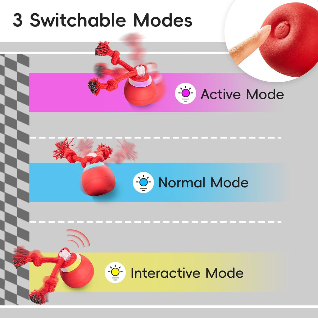 Interactive Dog Ball Toys Touch Activated, Rechargeable, Squeaky Dog Toy, Moving Wicked Ball for Pup with Rope for Medium Small Dogs Puppy Dark Red