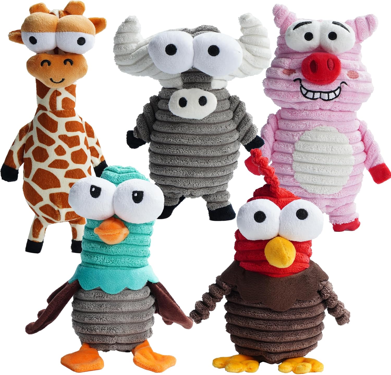 5-Pack Squeaky Dog Toys, Durable Stuffed Critter Zoo Dog Toys with Unique Squeak Sounds to Keep Dogs Busy, Puppy Toys for Small, Medium, and Large Dogs