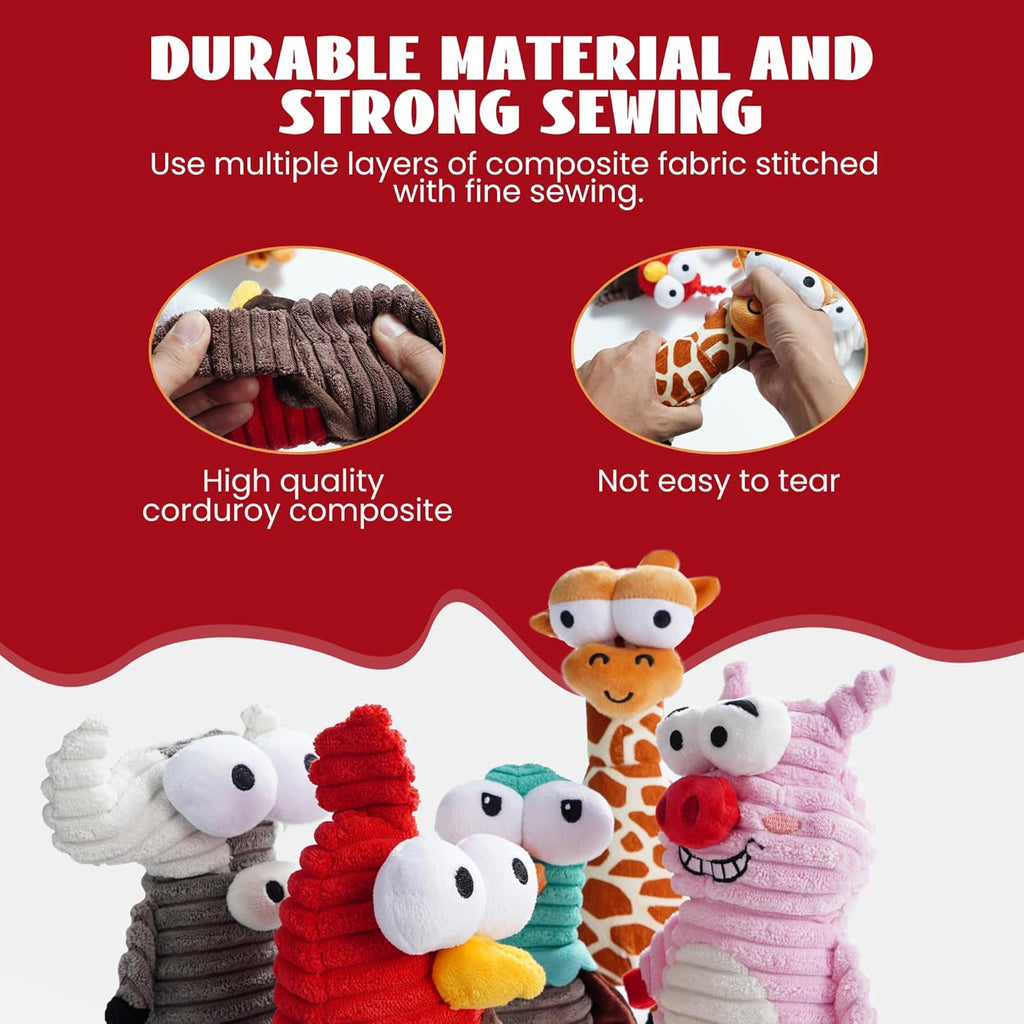 5-Pack Squeaky Dog Toys, Durable Stuffed Critter Zoo Dog Toys with Unique Squeak Sounds to Keep Dogs Busy, Puppy Toys for Small, Medium, and Large Dogs
