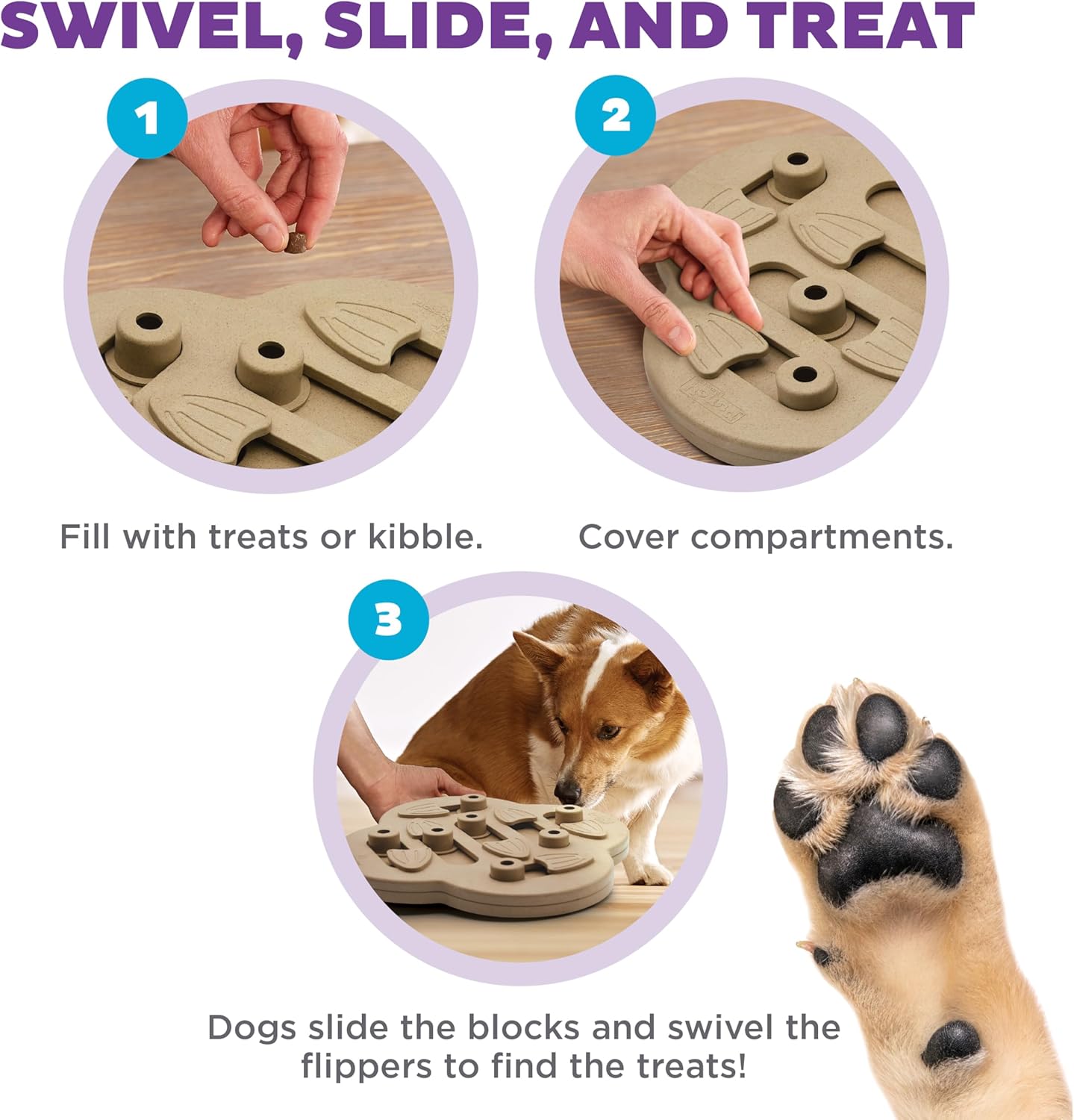 Dog Hide N' Slide Treat Puzzle Enrichment Toy, Level 2 Intermediate, Tan, Composite